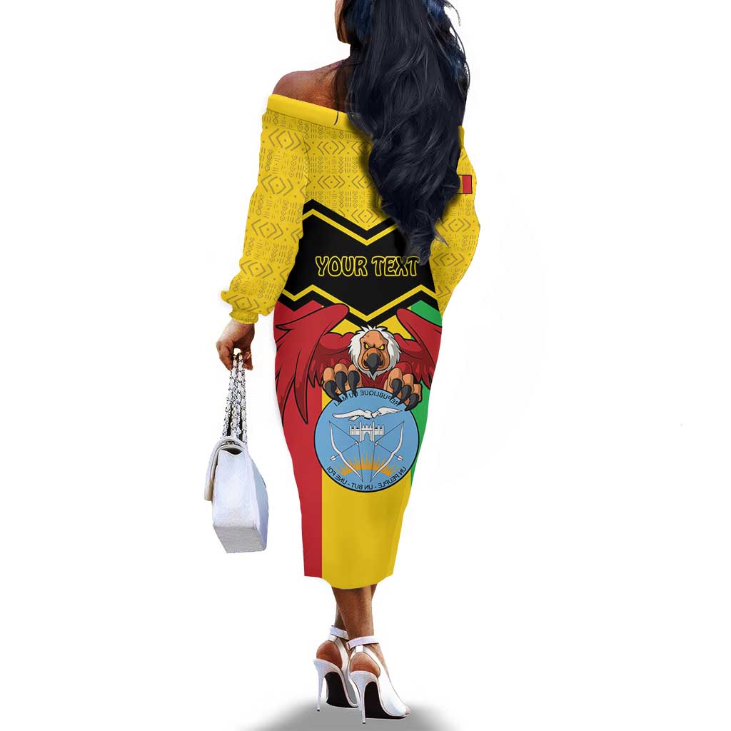 Personalized Afro Mali Vulture Off The Shoulder Long Sleeve Dress Coat Of Arms - Bogolan Pattern