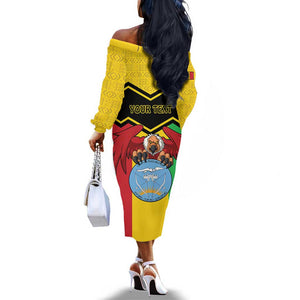 Personalized Afro Mali Vulture Off The Shoulder Long Sleeve Dress Coat Of Arms - Bogolan Pattern