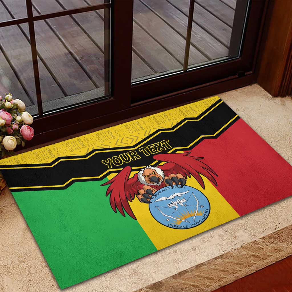 Personalized Afro Mali Vulture Rubber Doormat Coat Of Arms - Bogolan Pattern