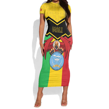 Personalized Afro Mali Vulture Short Sleeve Bodycon Dress Coat Of Arms - Bogolan Pattern LT15