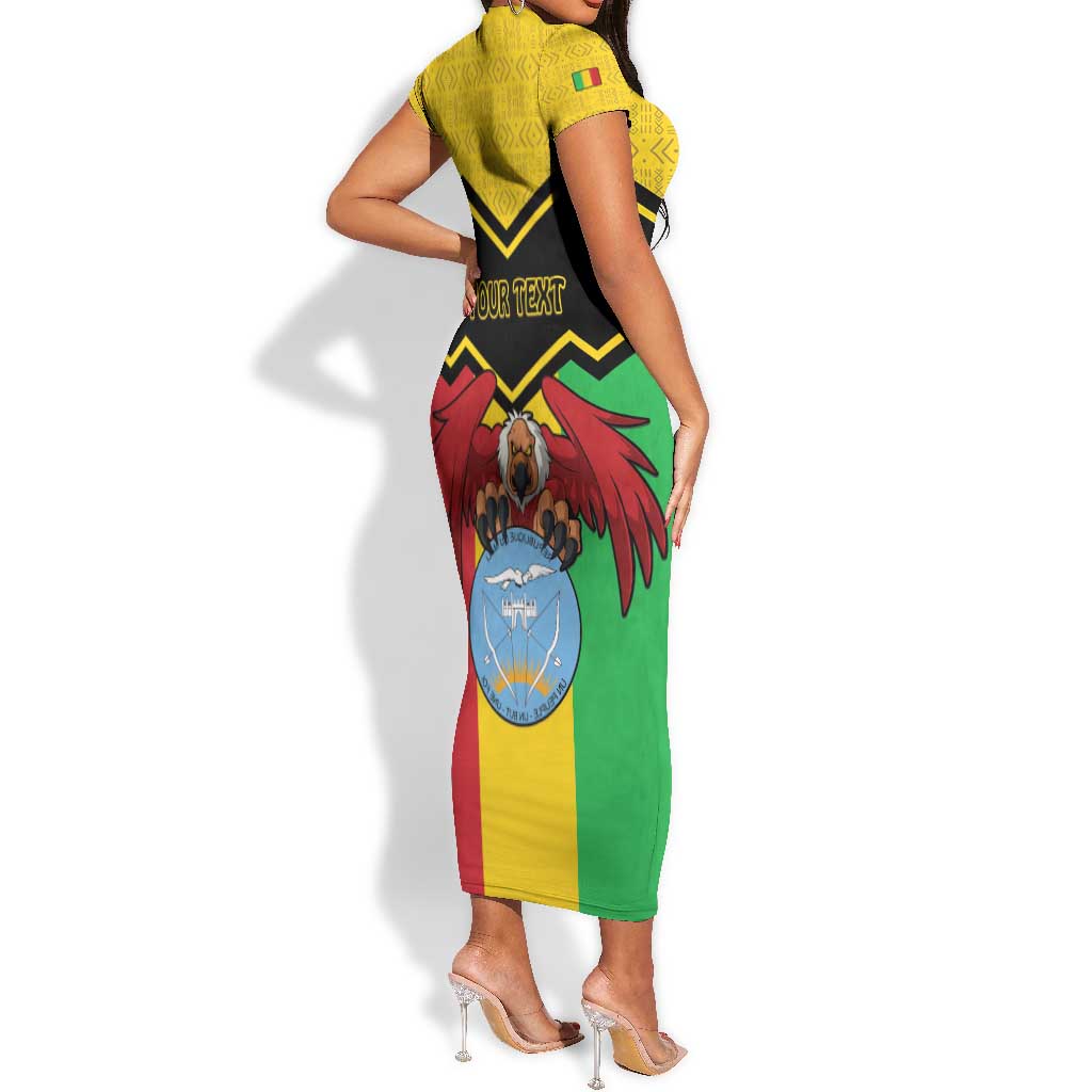 Personalized Afro Mali Vulture Short Sleeve Bodycon Dress Coat Of Arms - Bogolan Pattern LT15