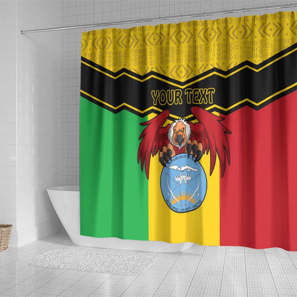Personalized Afro Mali Vulture Shower Curtain Coat Of Arms - Bogolan Pattern