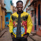 Personalized Afro Mali Vulture Sleeve Zip Bomber Jacket Coat Of Arms - Bogolan Pattern