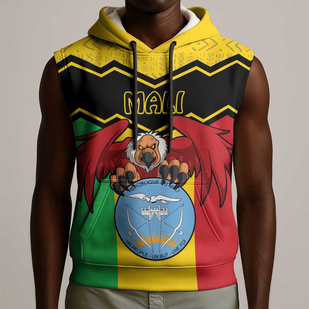 Personalized Afro Mali Vulture Sleeveless Hoodie Coat Of Arms - Bogolan Pattern - African Pride