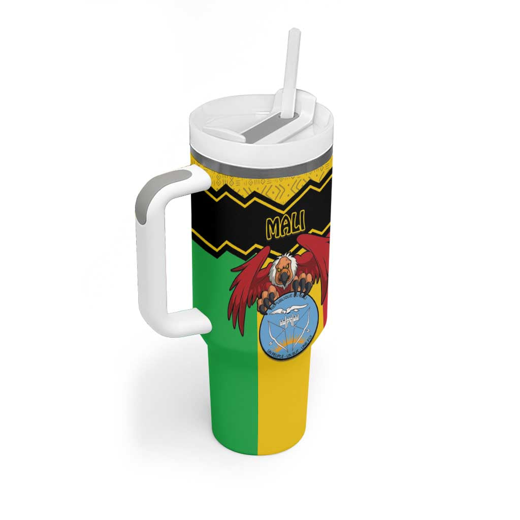 Personalized Afro Mali Vulture Tumbler With Handle Coat Of Arms - Bogolan Pattern