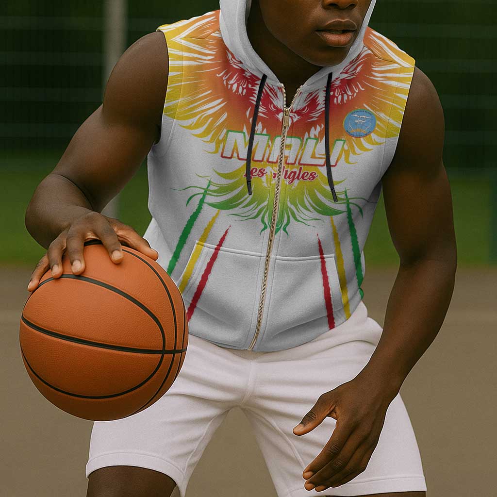 Mali Football Custom Sleeveless Zip Hoodie Go Eagles - White Color - African Pride
