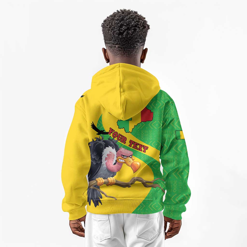 Personalized Afro Mali Vulture Kid Hoodie Flag Map - Bogolan Pattern