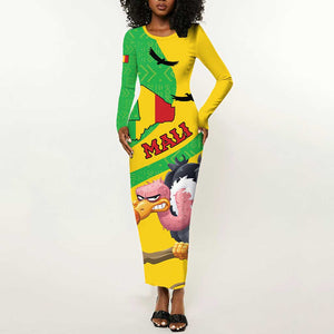 Personalized Afro Mali Vulture Long Sleeve Bodycon Dress Flag Map - Bogolan Pattern LT15