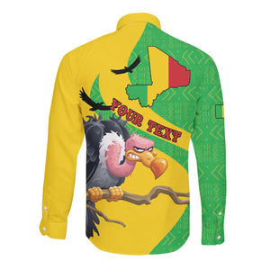 Personalized Afro Mali Vulture Long Sleeve Button Shirt Flag Map - Bogolan Pattern