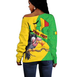 Personalized Afro Mali Vulture Off Shoulder Sweater Flag Map - Bogolan Pattern