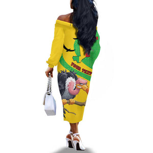 Personalized Afro Mali Vulture Off The Shoulder Long Sleeve Dress Flag Map - Bogolan Pattern