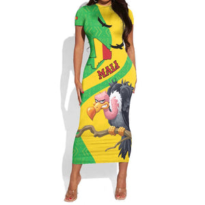 Personalized Afro Mali Vulture Short Sleeve Bodycon Dress Flag Map - Bogolan Pattern LT15