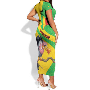 Personalized Afro Mali Vulture Short Sleeve Bodycon Dress Flag Map - Bogolan Pattern LT15