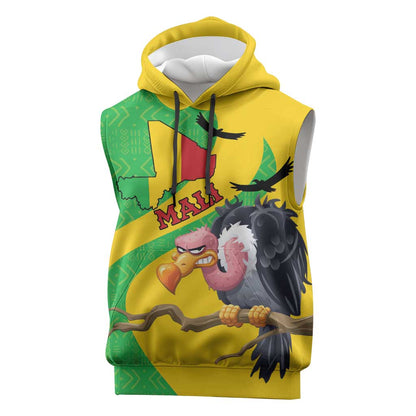 Personalized Afro Mali Vulture Sleeveless Hoodie Flag Map - Bogolan Pattern - African Pride