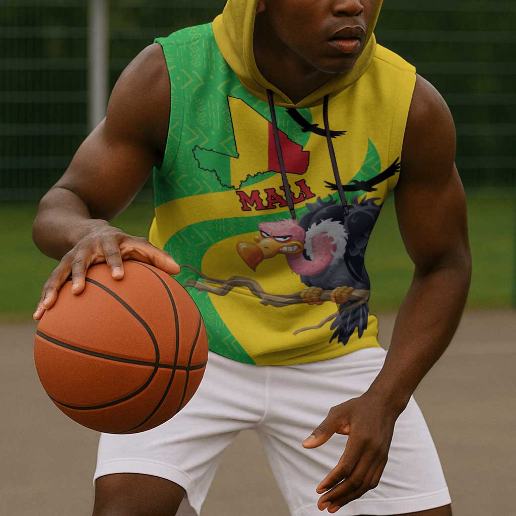Personalized Afro Mali Vulture Sleeveless Hoodie Flag Map - Bogolan Pattern - African Pride