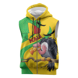 Personalized Afro Mali Vulture Sleeveless Zip Hoodie Flag Map - Bogolan Pattern - African Pride