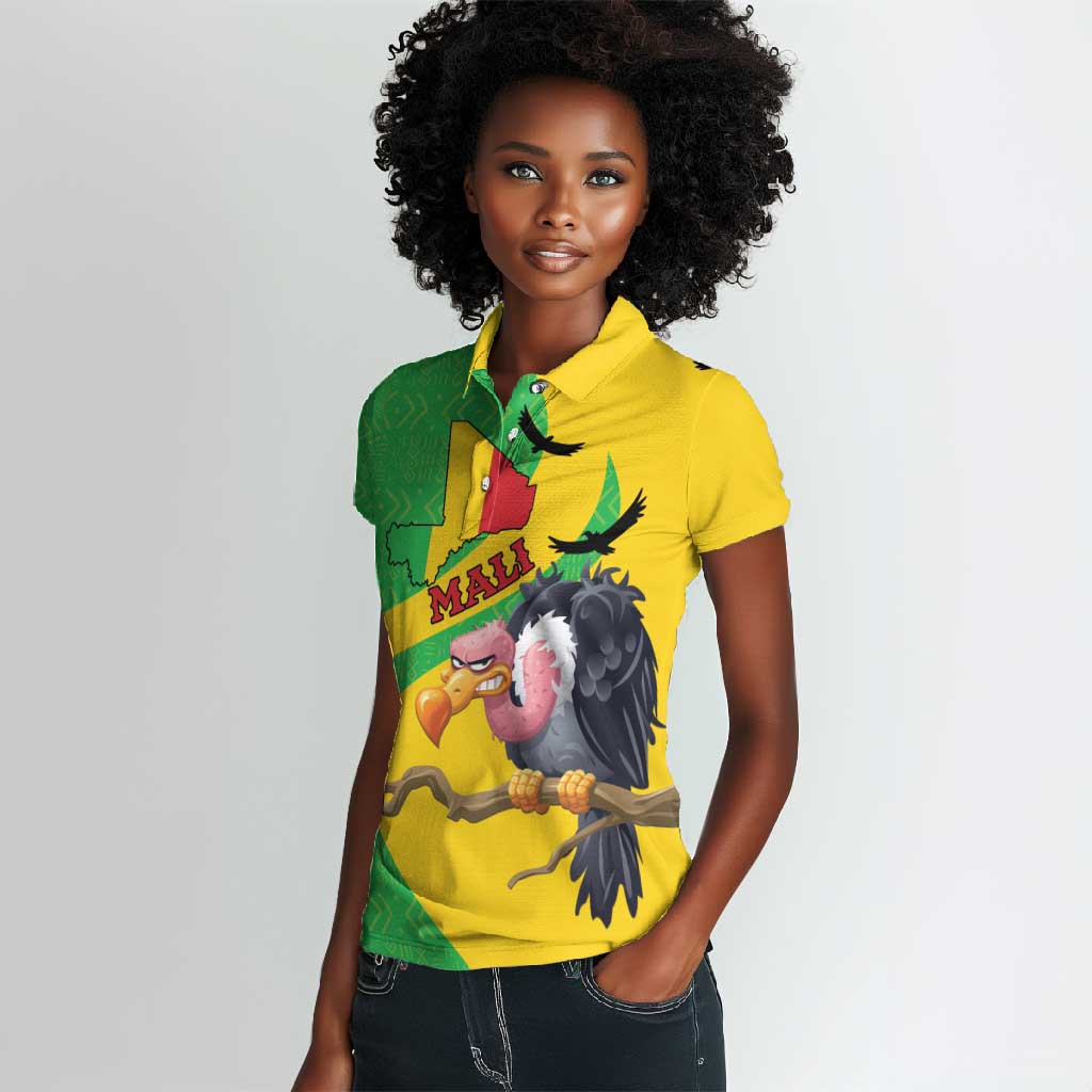 Personalized Afro Mali Vulture Women Polo Shirt Flag Map - Bogolan Pattern