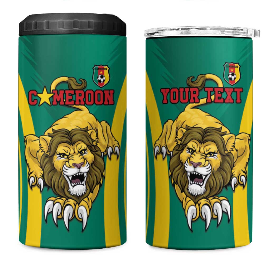 Custom Afro Cameroun Football 4 in 1 Can Cooler Tumbler Go Les Lions Indomptables