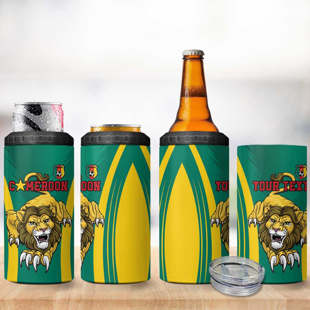 Custom Afro Cameroun Football 4 in 1 Can Cooler Tumbler Go Les Lions Indomptables
