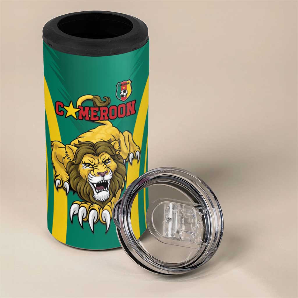 Custom Afro Cameroun Football 4 in 1 Can Cooler Tumbler Go Les Lions Indomptables