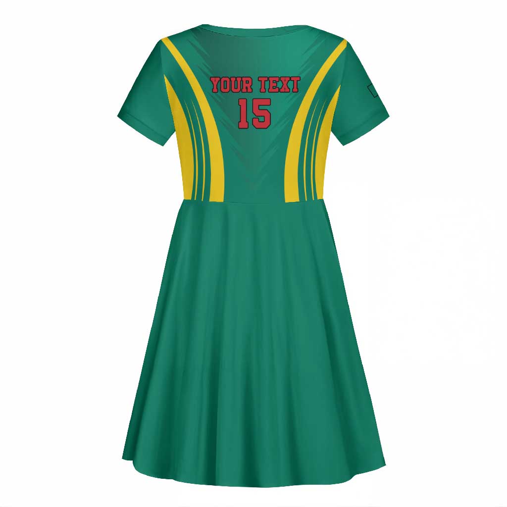 Custom Afro Cameroun Football Kid Short Sleeve Dress Go Les Lions Indomptables