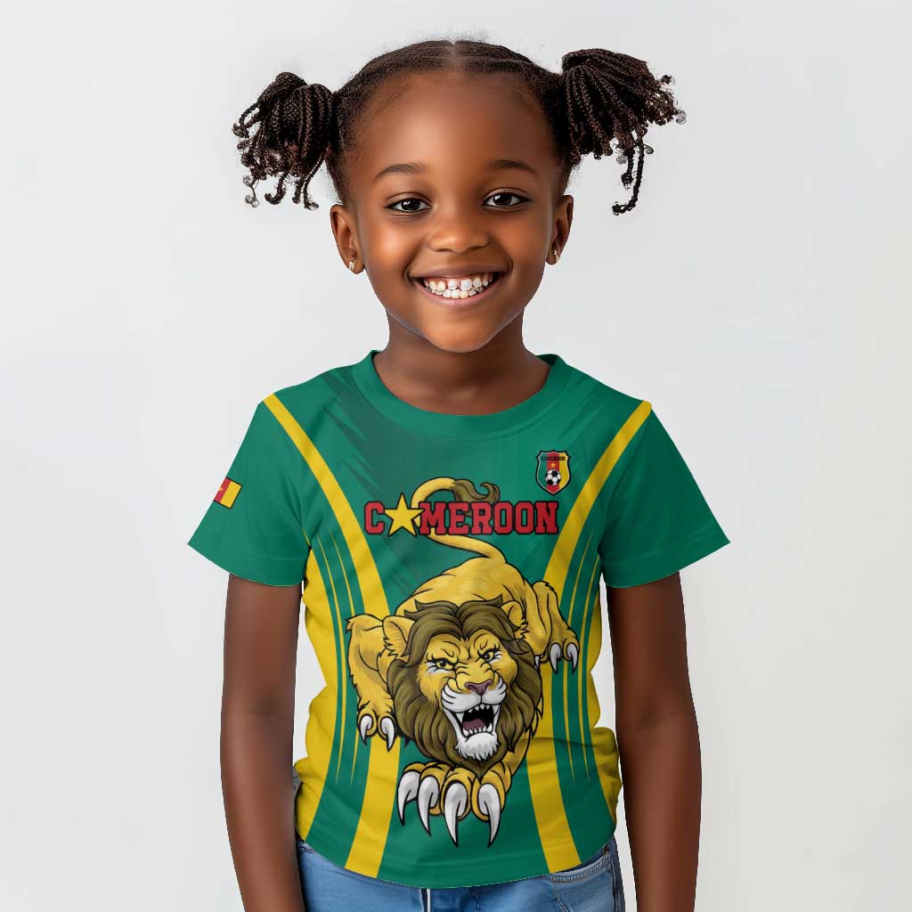 Custom Afro Cameroun Football Kid T shirt Go Les Lions Indomptables