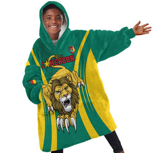 Custom Afro Cameroun Football Kid Wearable Blanket Hoodie Go Les Lions Indomptables