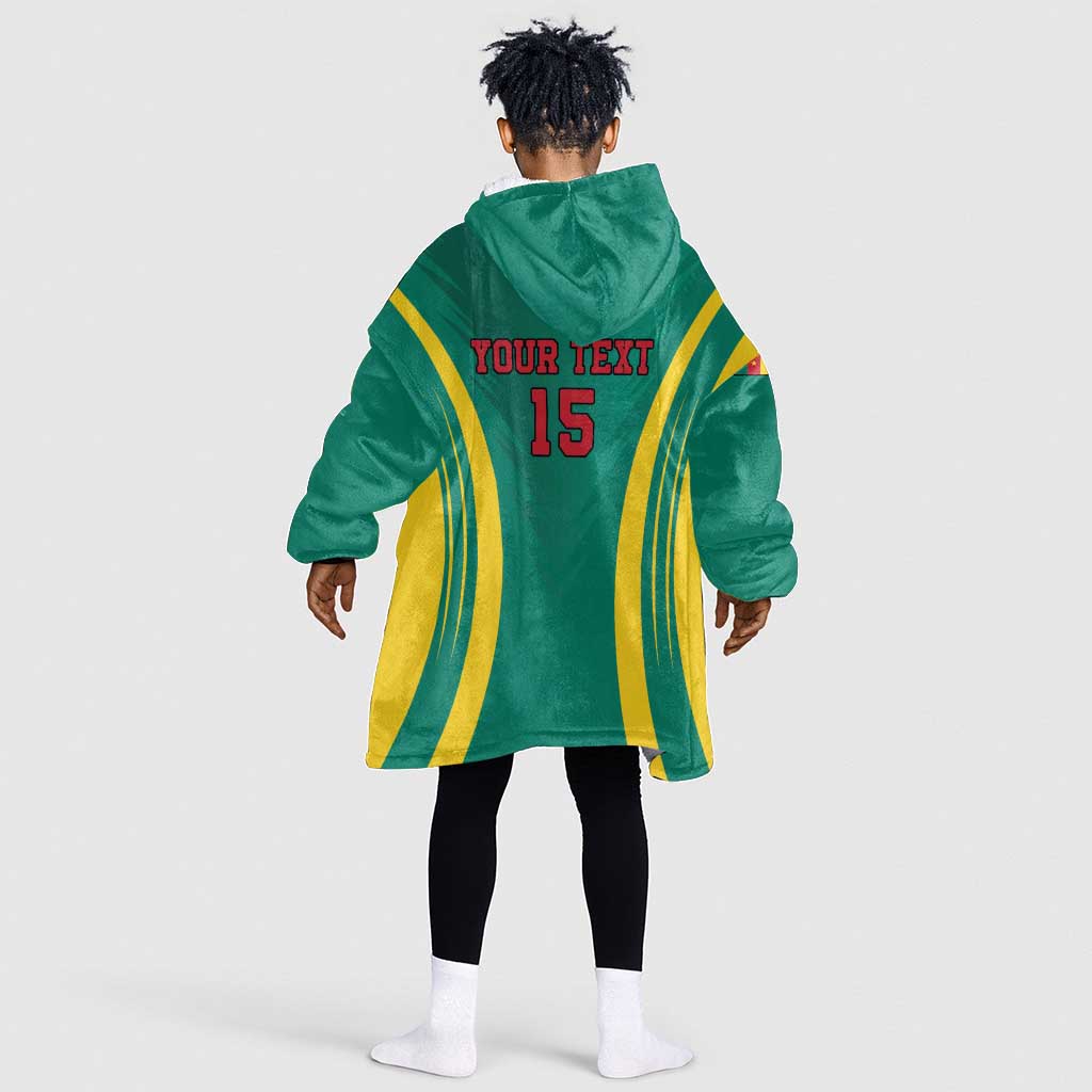 Custom Afro Cameroun Football Kid Wearable Blanket Hoodie Go Les Lions Indomptables