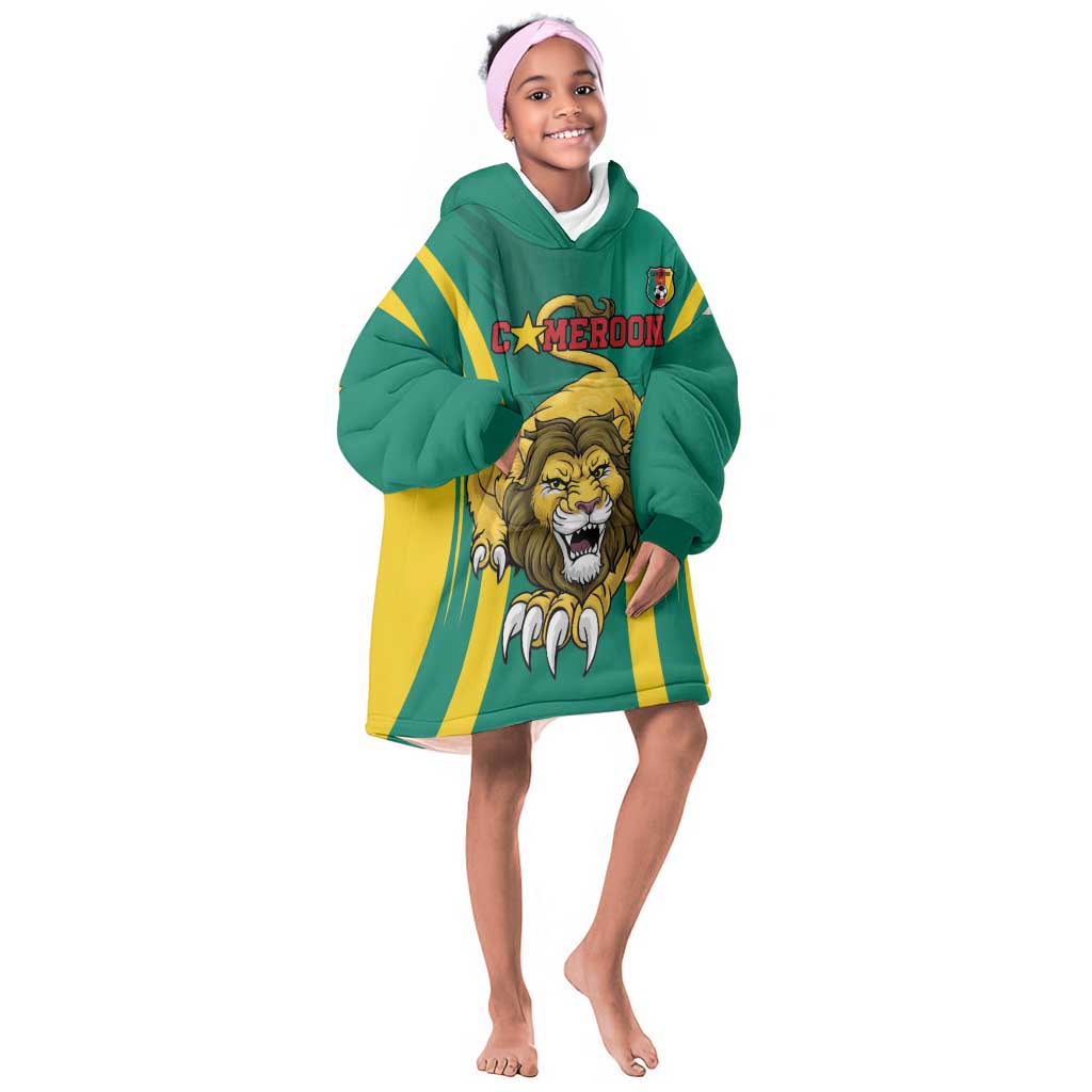 Custom Afro Cameroun Football Kid Wearable Blanket Hoodie Go Les Lions Indomptables