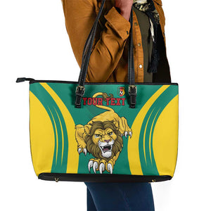 Custom Afro Cameroun Football Leather Tote Bag Go Les Lions Indomptables