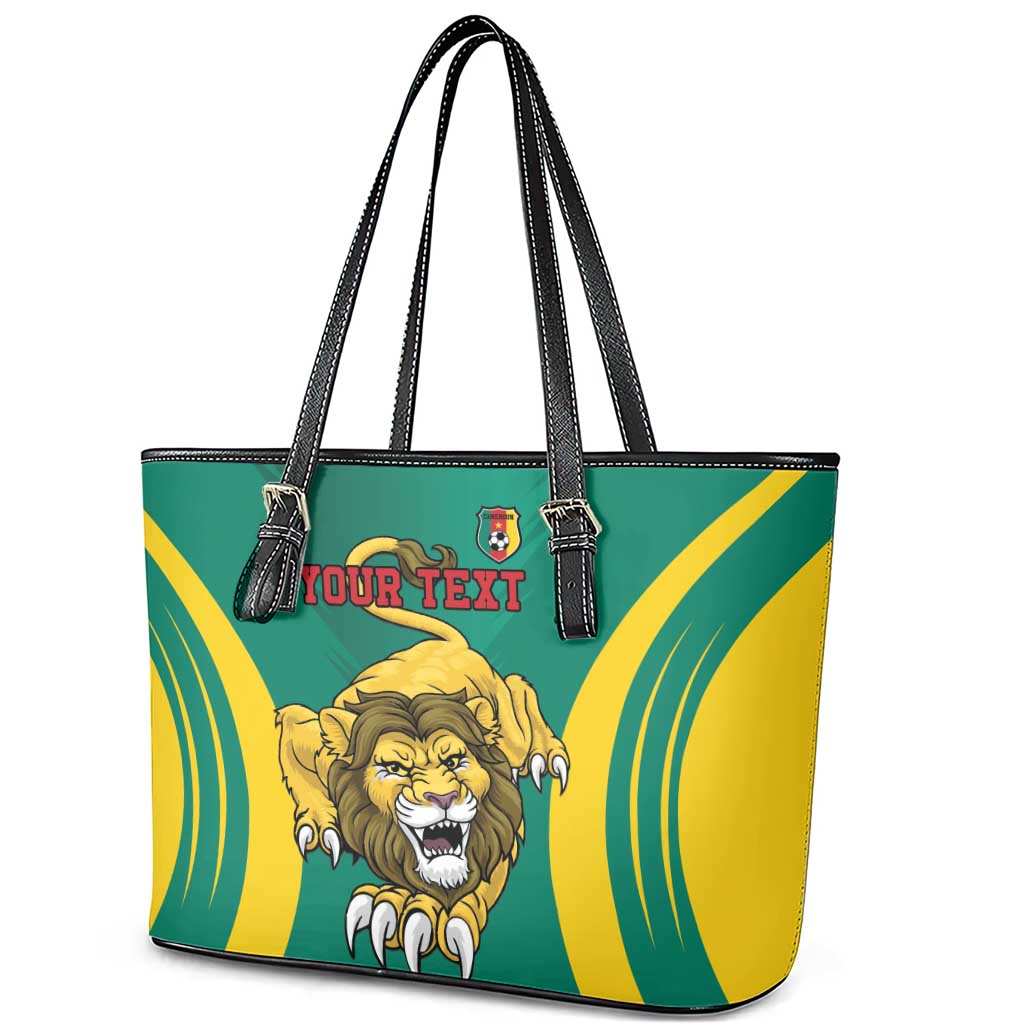 Custom Afro Cameroun Football Leather Tote Bag Go Les Lions Indomptables