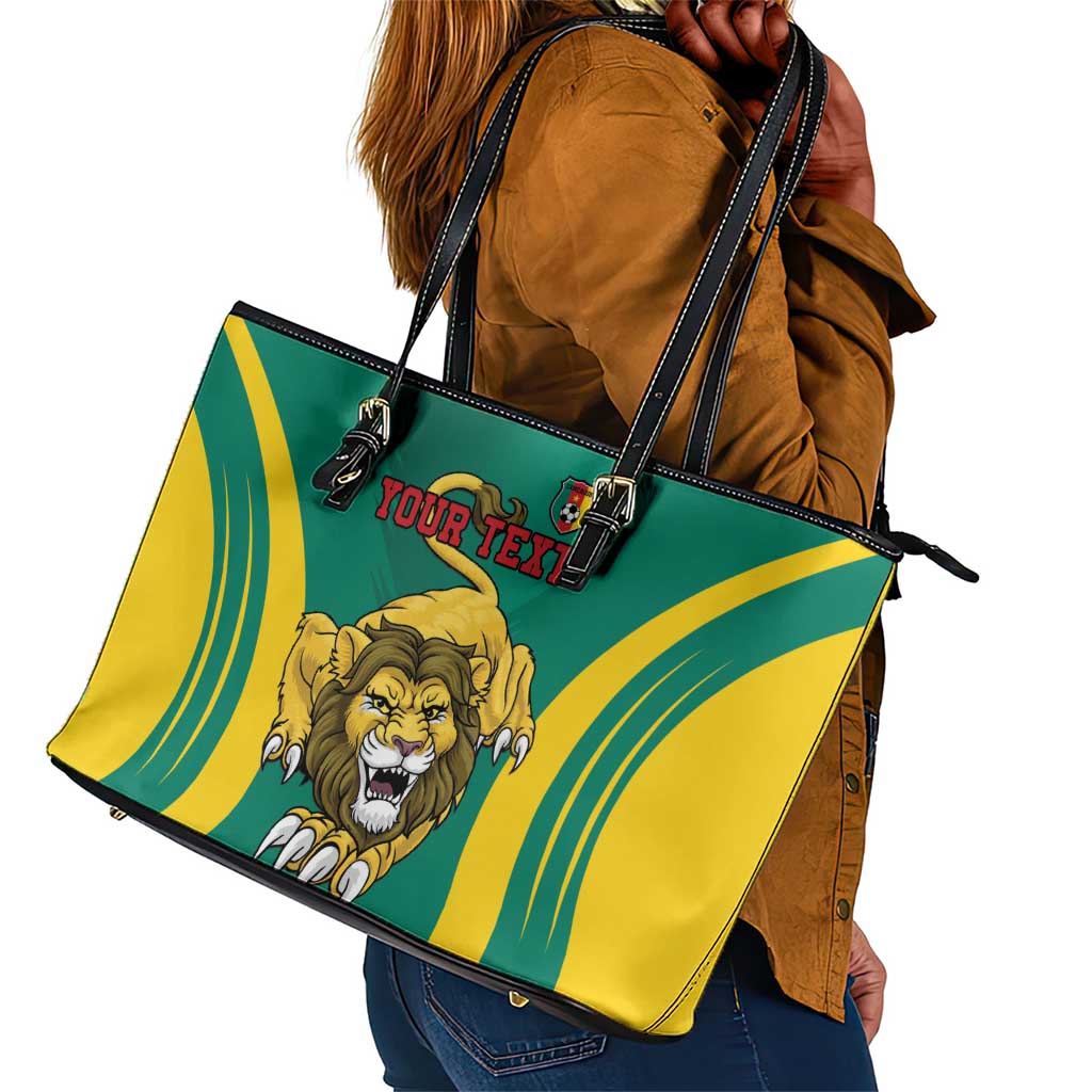 Custom Afro Cameroun Football Leather Tote Bag Go Les Lions Indomptables