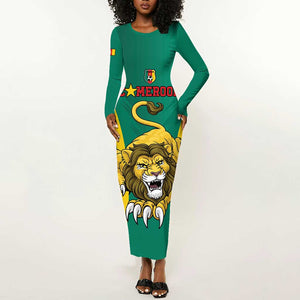 Custom Afro Cameroun Football Long Sleeve Bodycon Dress Go Les Lions Indomptables LT15