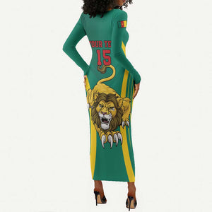 Custom Afro Cameroun Football Long Sleeve Bodycon Dress Go Les Lions Indomptables LT15