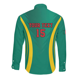Custom Afro Cameroun Football Long Sleeve Button Shirt Go Les Lions Indomptables