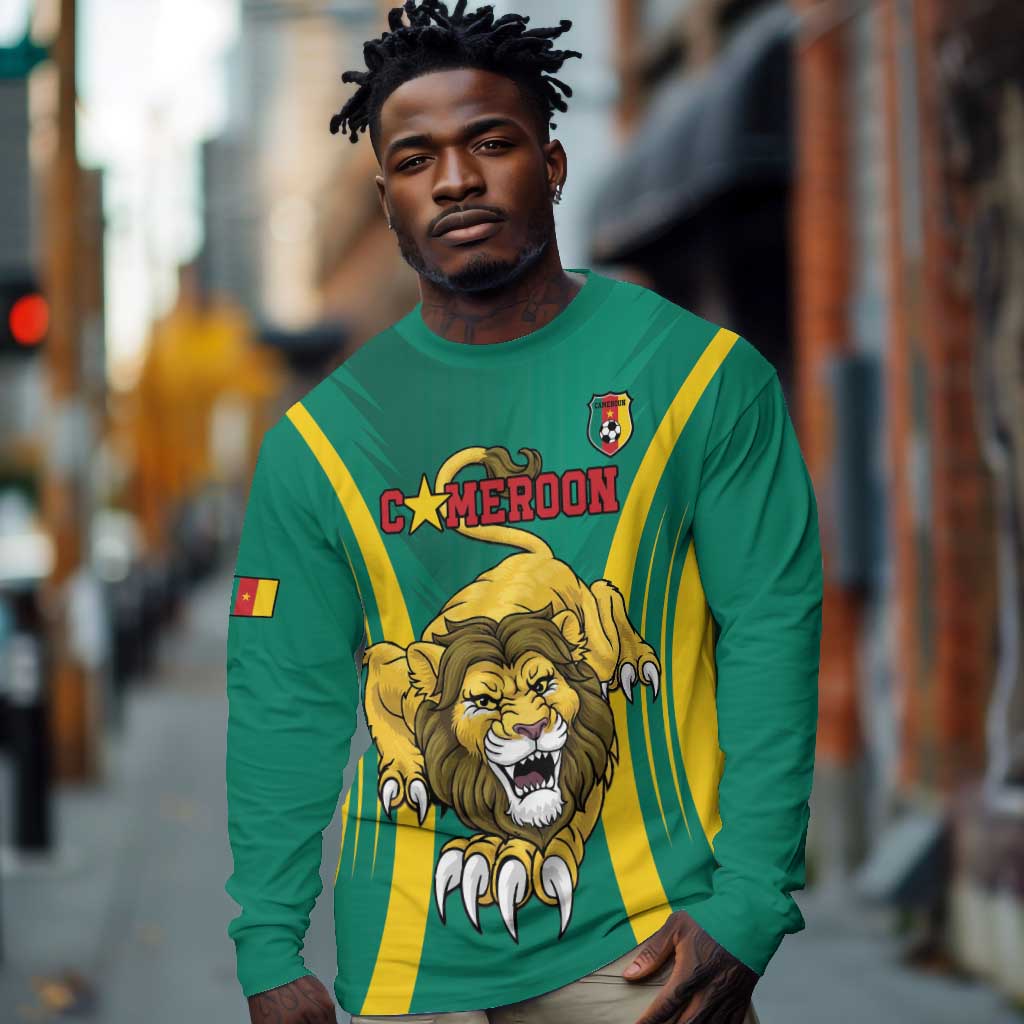 Custom Afro Cameroun Football Long Sleeve Shirt Go Les Lions Indomptables