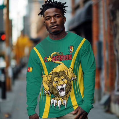 Custom Afro Cameroun Football Long Sleeve Shirt Go Les Lions Indomptables