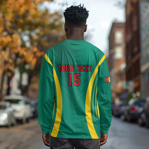 Custom Afro Cameroun Football Long Sleeve Shirt Go Les Lions Indomptables