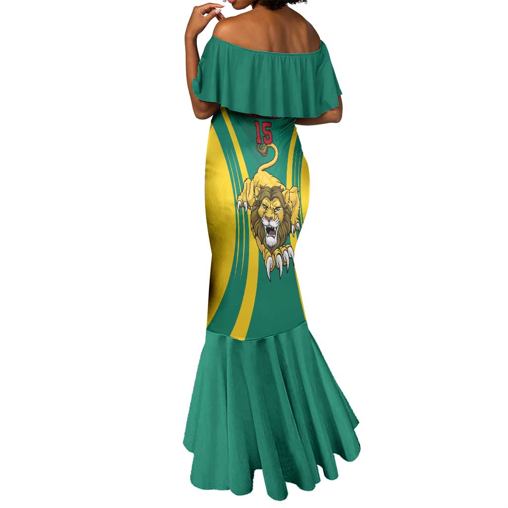 Custom Afro Cameroun Football Mermaid Dress Go Les Lions Indomptables