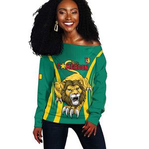 Custom Afro Cameroun Football Off Shoulder Sweater Go Les Lions Indomptables
