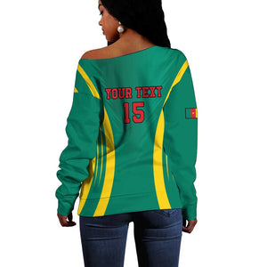 Custom Afro Cameroun Football Off Shoulder Sweater Go Les Lions Indomptables
