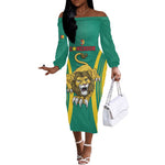 Custom Afro Cameroun Football Off The Shoulder Long Sleeve Dress Go Les Lions Indomptables