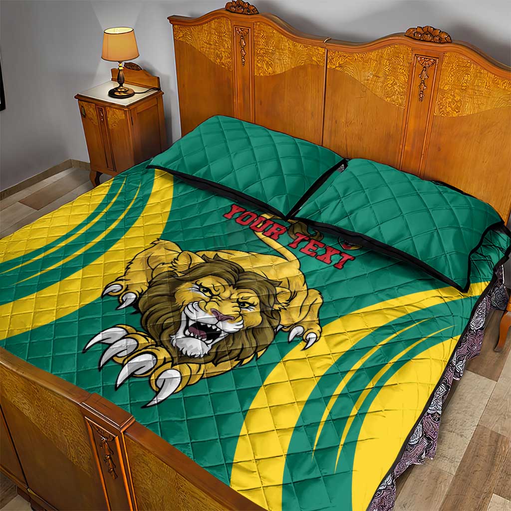 Custom Afro Cameroun Football Quilt Bed Set Go Les Lions Indomptables