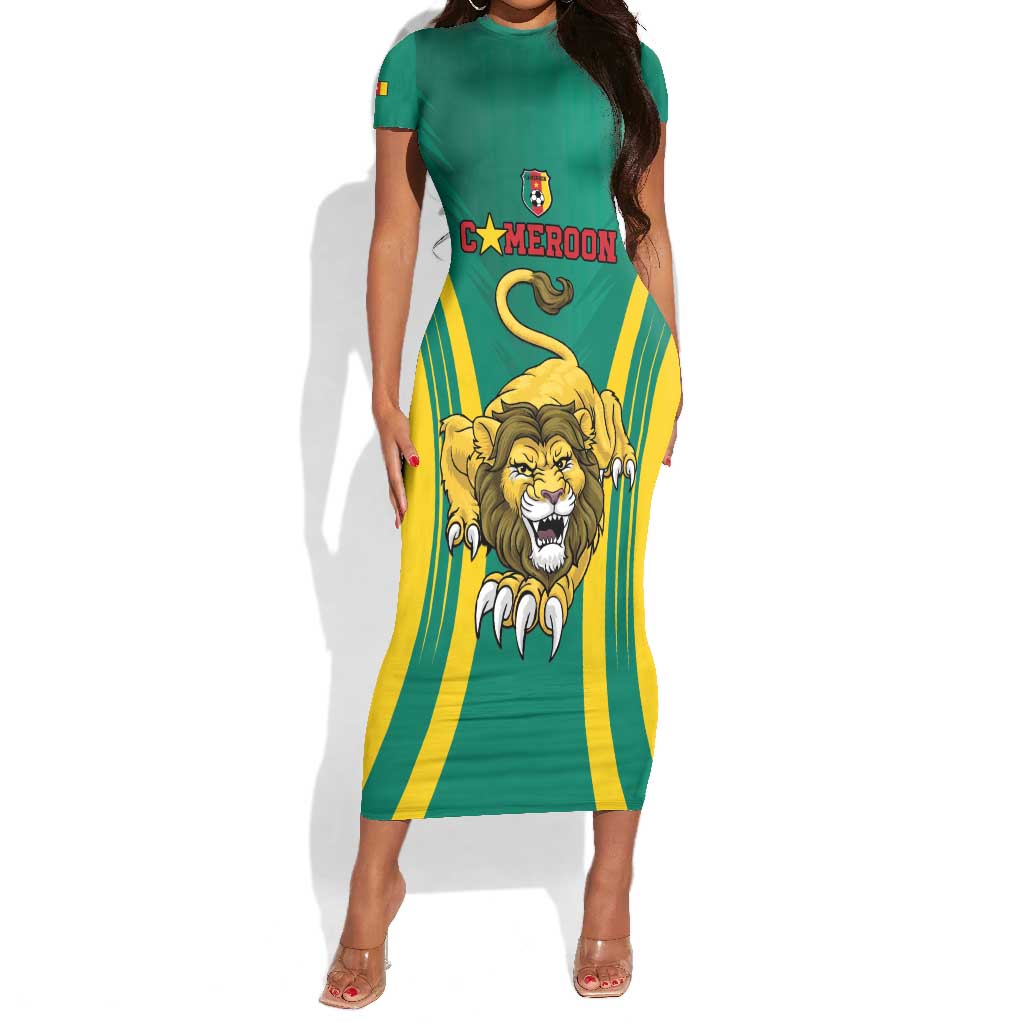 Custom Afro Cameroun Football Short Sleeve Bodycon Dress Go Les Lions Indomptables LT15