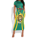 Custom Afro Cameroun Football Short Sleeve Bodycon Dress Go Les Lions Indomptables LT15