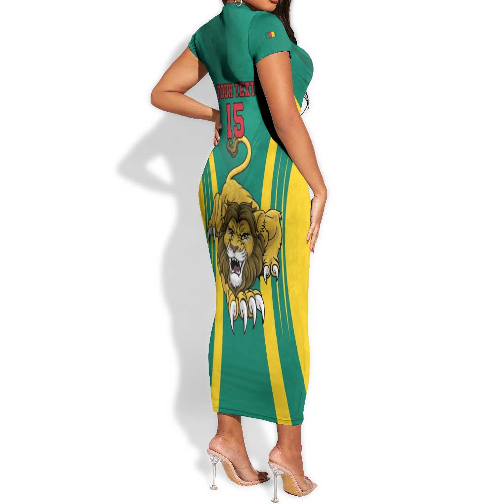 Custom Afro Cameroun Football Short Sleeve Bodycon Dress Go Les Lions Indomptables LT15