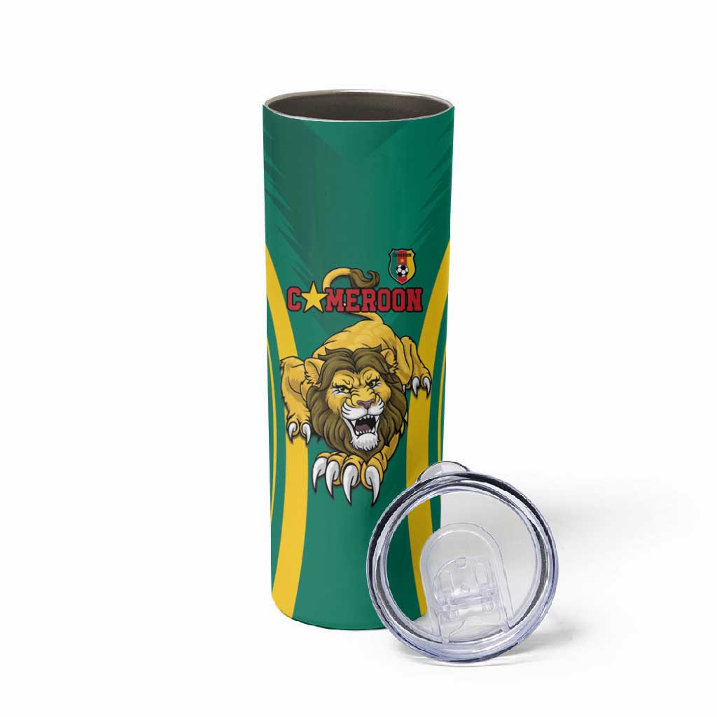 Custom Afro Cameroun Football Skinny Tumbler Go Les Lions Indomptables