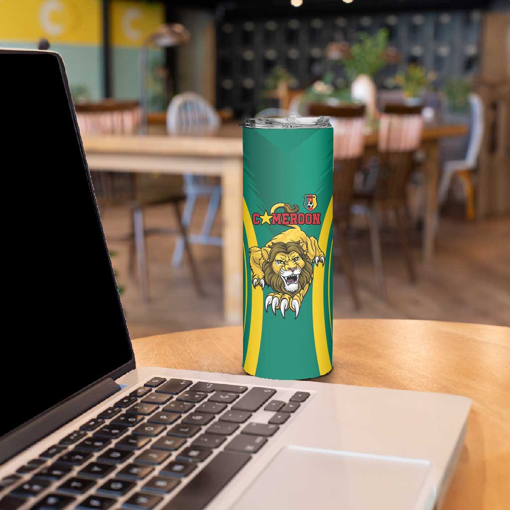 Custom Afro Cameroun Football Skinny Tumbler Go Les Lions Indomptables