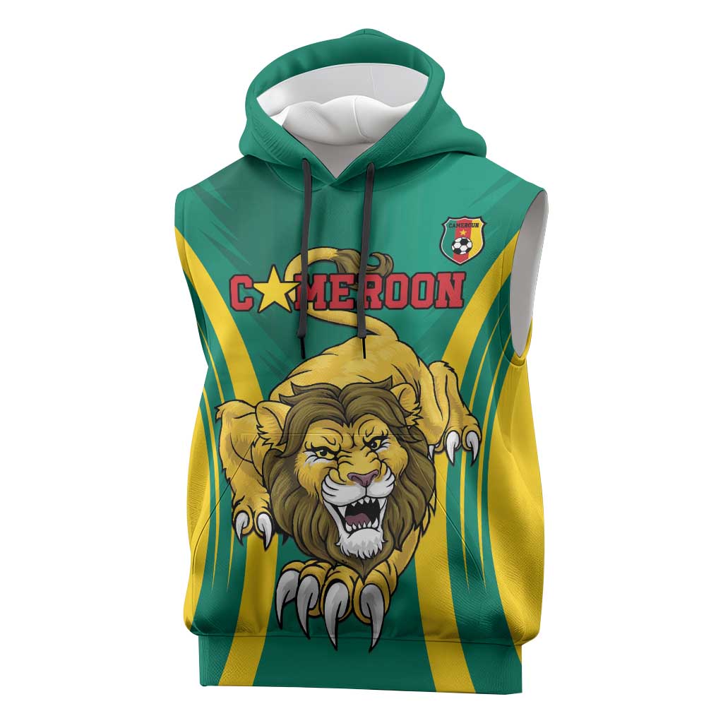 Custom Afro Cameroun Football Sleeveless Hoodie Go Les Lions Indomptables - African Pride