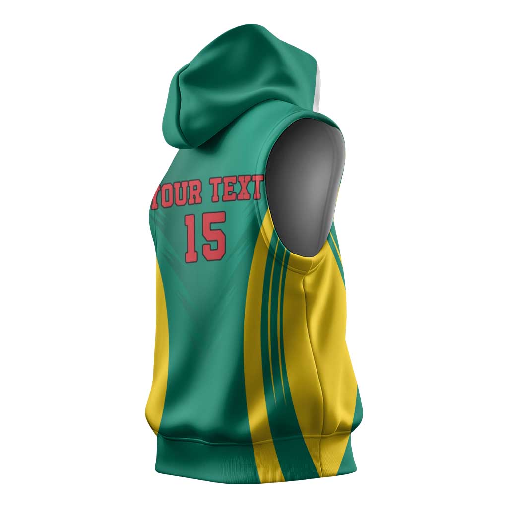Custom Afro Cameroun Football Sleeveless Hoodie Go Les Lions Indomptables - African Pride